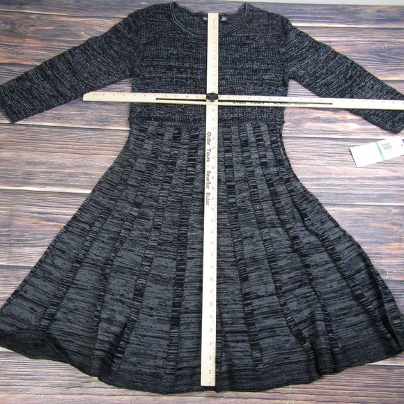 Nina Leonard NEW NWT Large Gray Black A Line Long Sleeve Skater Dress Crewneck - Picture 6 of 9